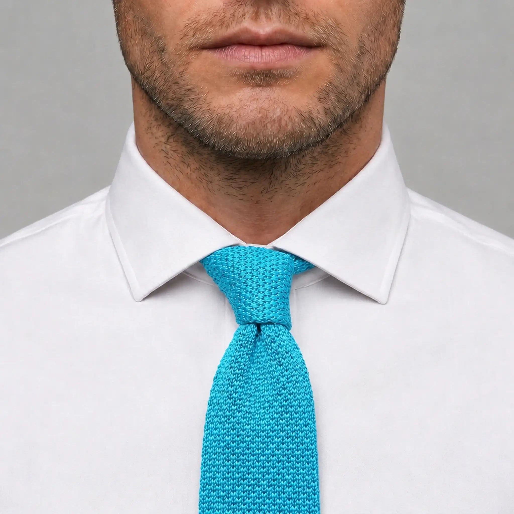 Cravate tricot bleu turquoise microfibre - vue 3