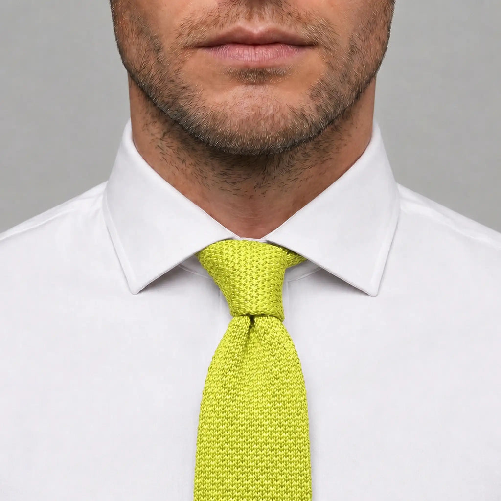 Cravate tricot jaune lime microfibre - vue 3