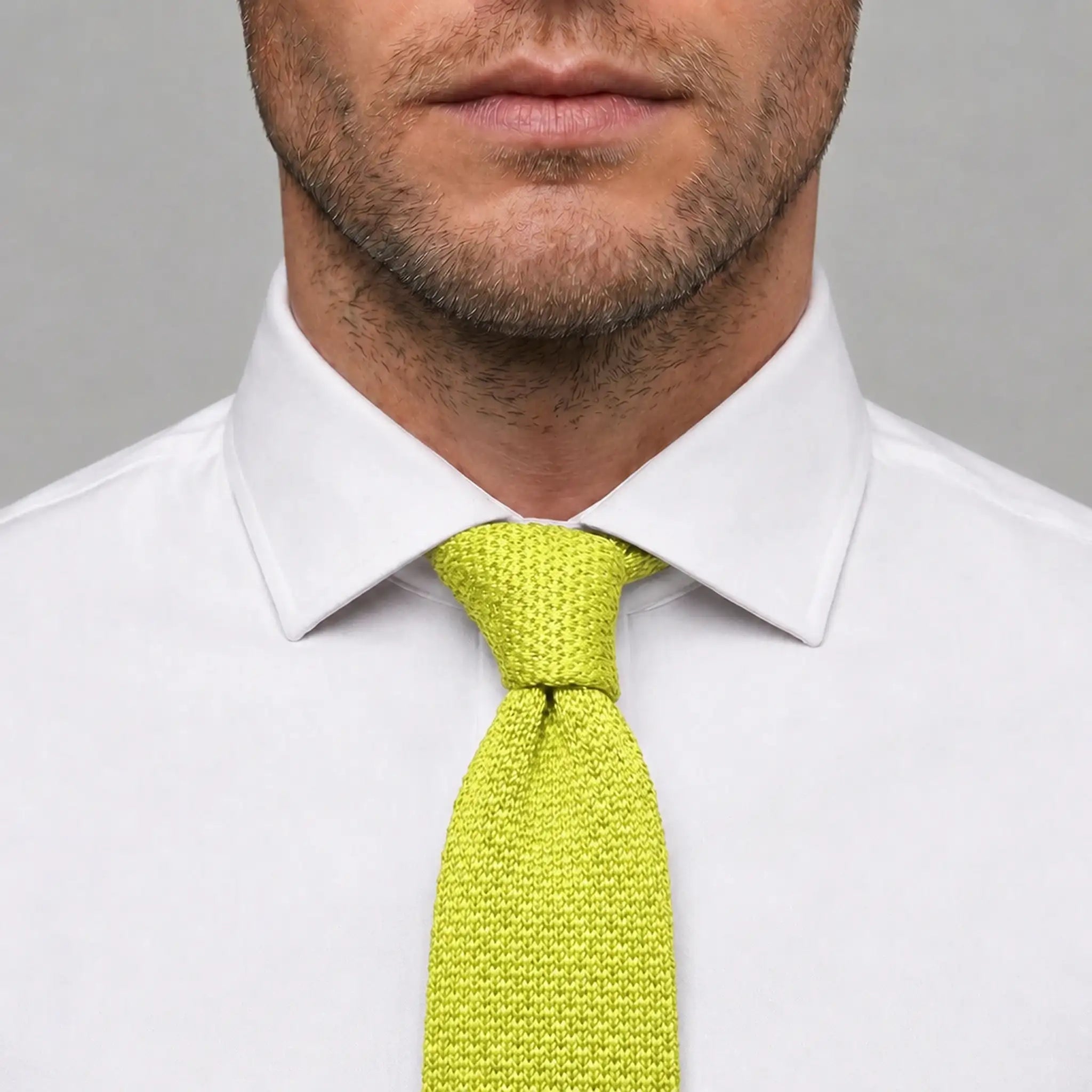 Cravate tricot jaune lime microfibre - vue 3