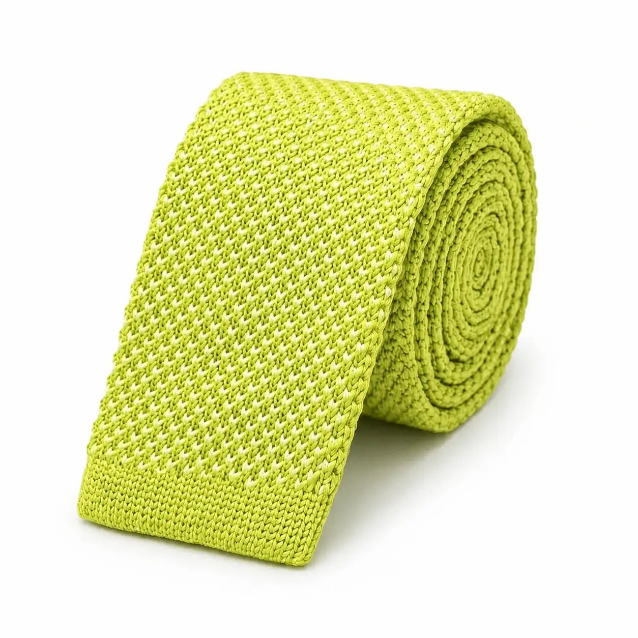 Cravate tricot homme jaune lime unie en microfibre, largeur 6 cm