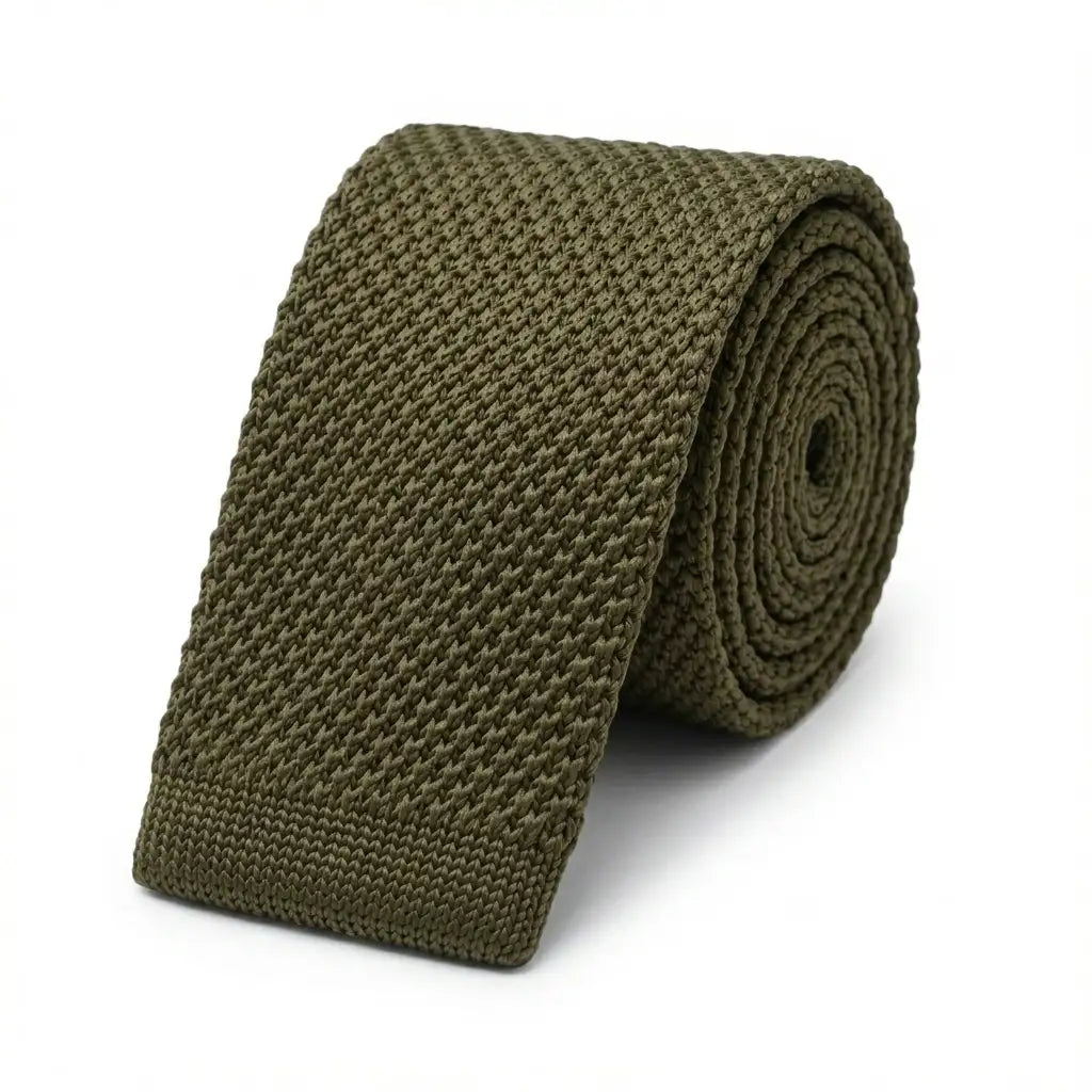 Cravate tricot homme vert kaki unie en microfibre, largeur 6 cm