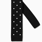 Cravate en Tricot Noire à Pois Blanc - Maille Texturée à Bout Carré