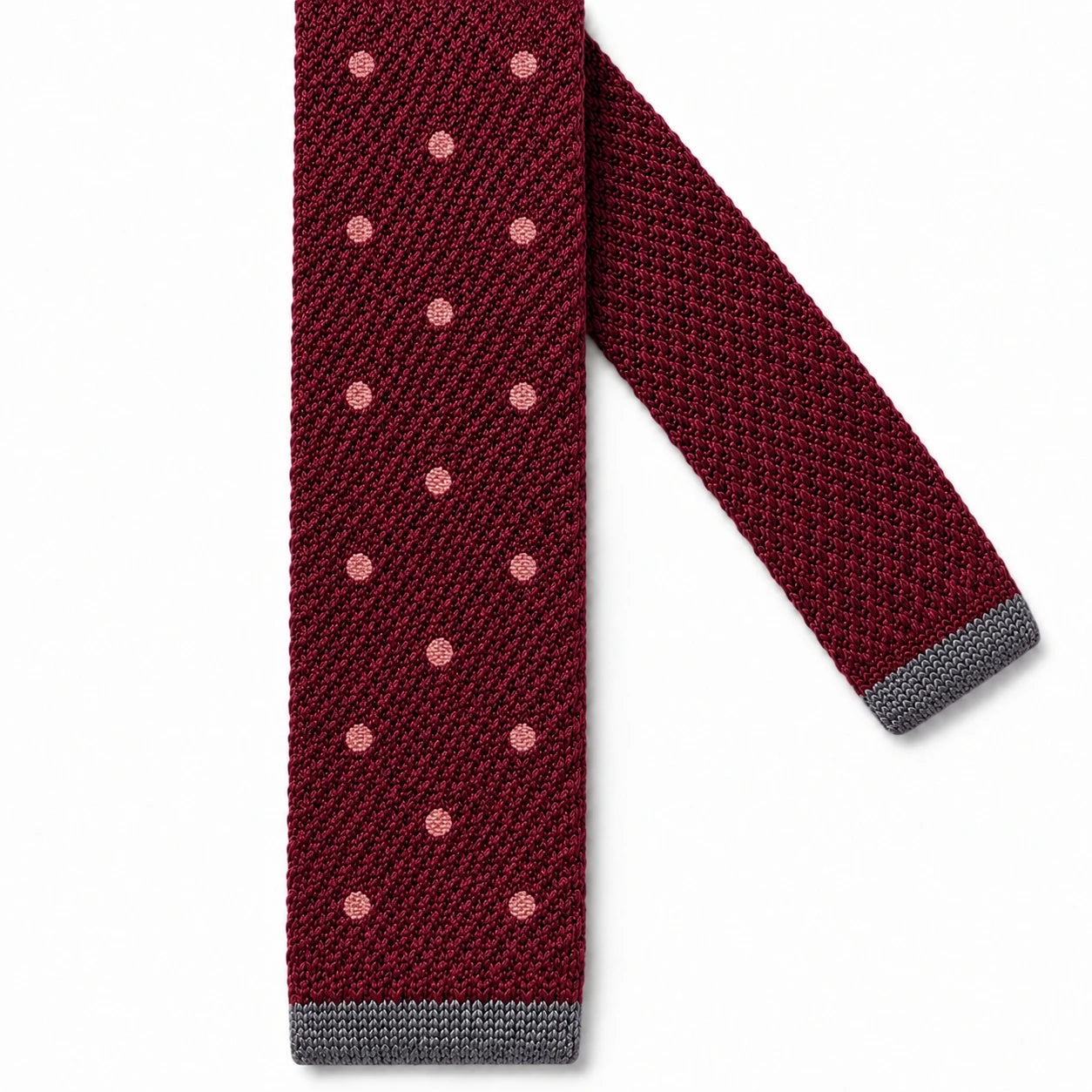 Cravate en Tricot Bordeaux à Pois Orange Homme - Maille Texturée à Bout Carré Gris