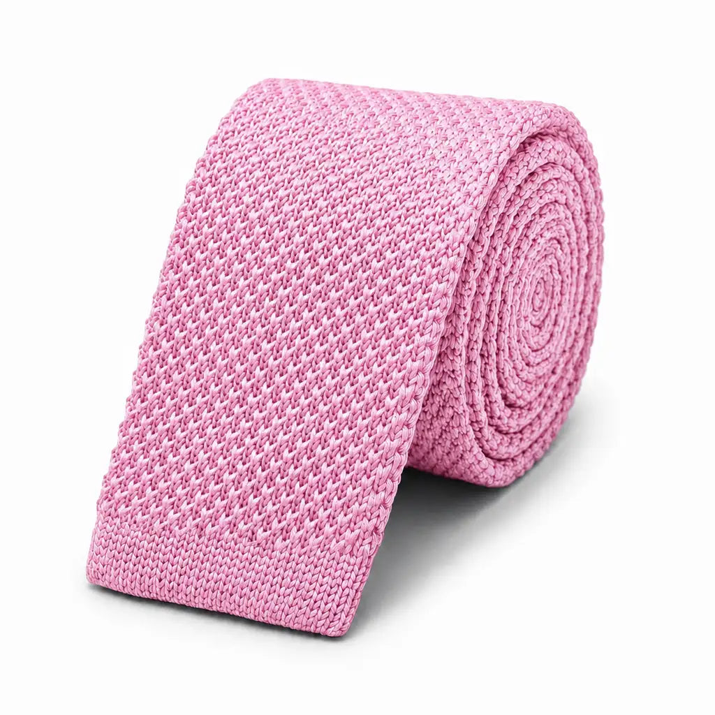 Cravate tricot homme rose pastel unie en microfibre, largeur 6 cm