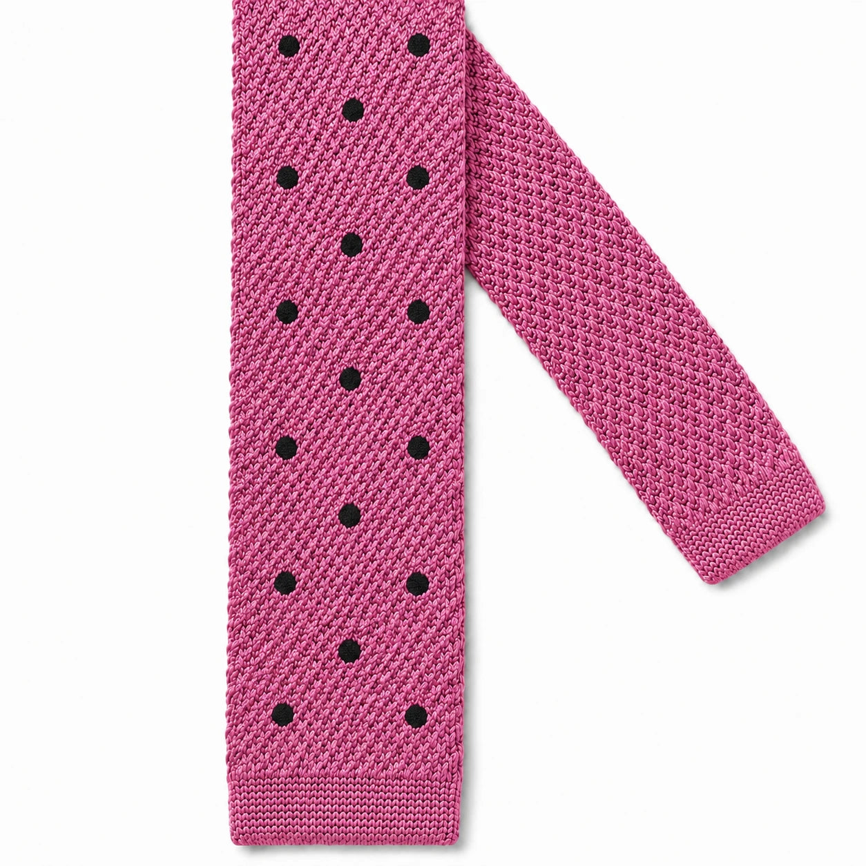 Cravate en Tricot Rose Parme à Pois Noirs Homme - Maille Texturée à Bout Carré
