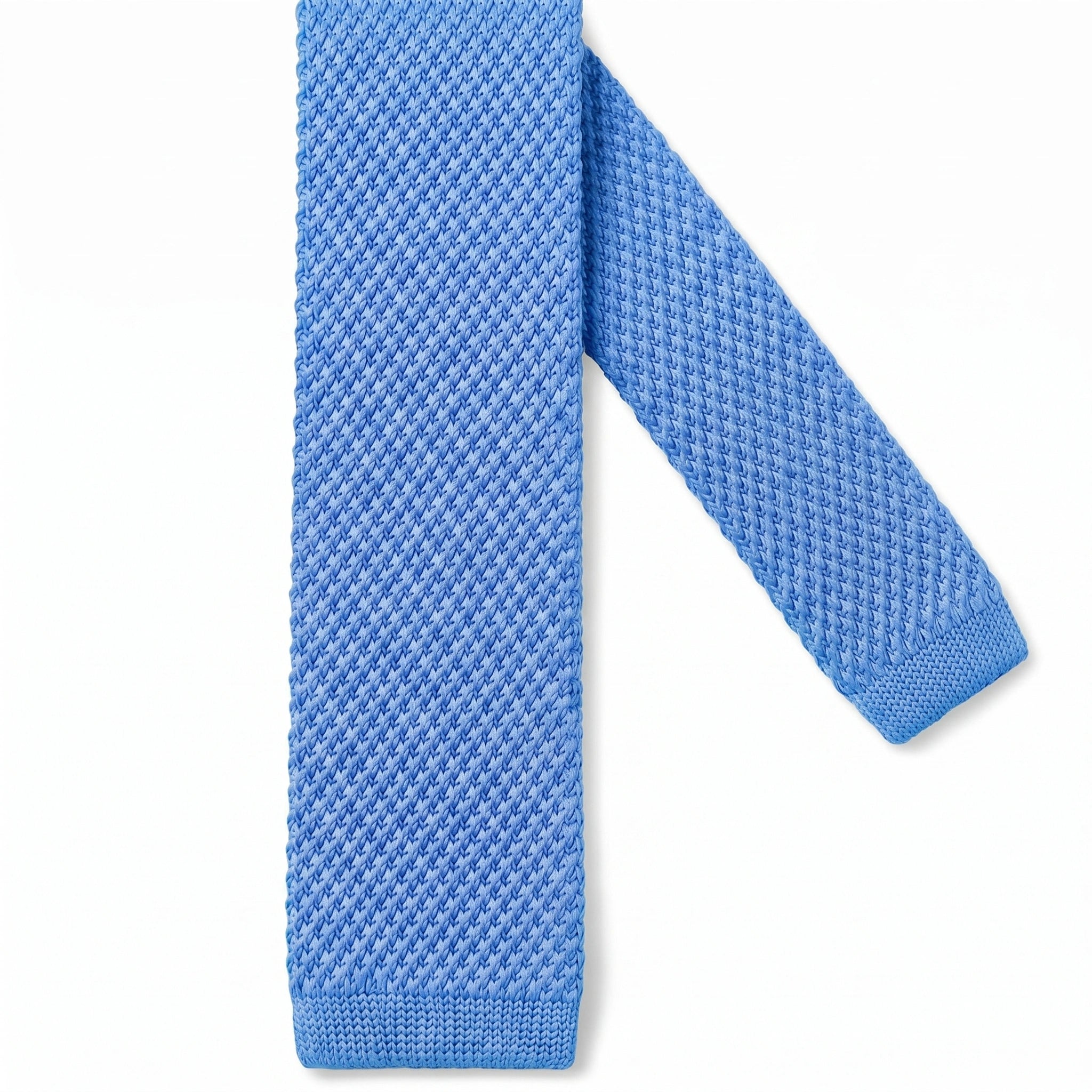 Cravate en Tricot Bleu Ciel pour Homme - Maille Texturée à Bout Carré