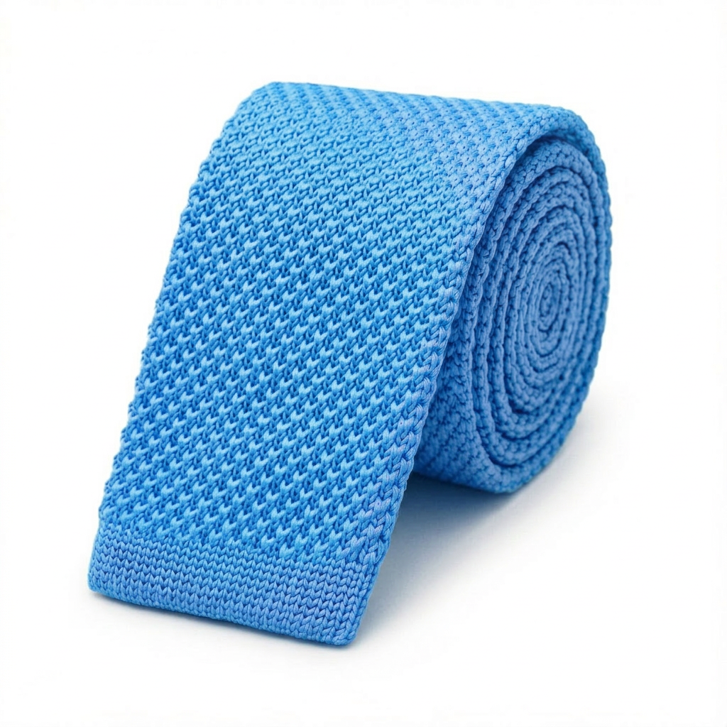 Cravate en Tricot Bleu Ciel pour Homme - Maille Texturée à Bout Carré