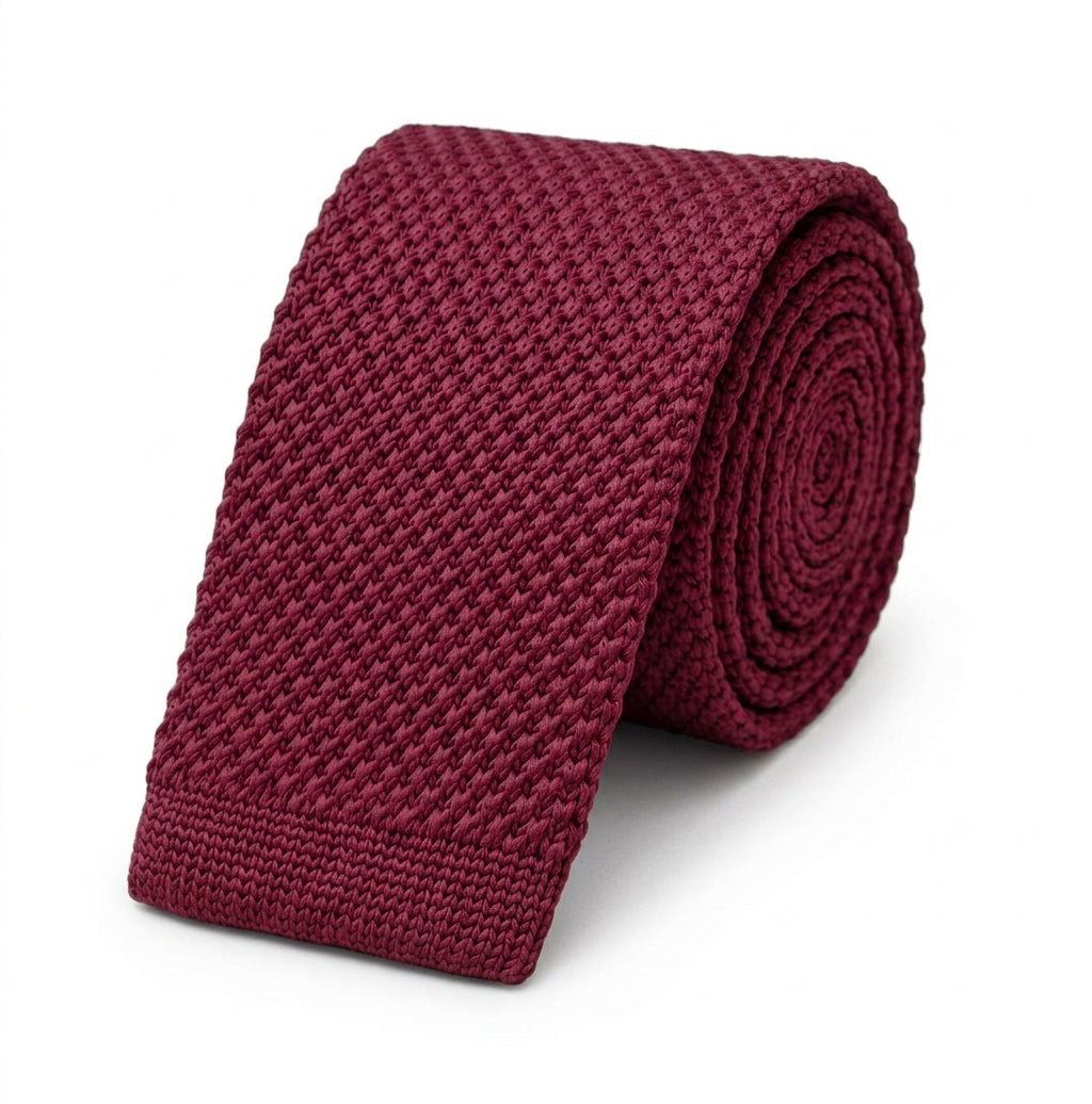 Cravate en Tricot Bordeaux - Maille Texturée à Bout Carré