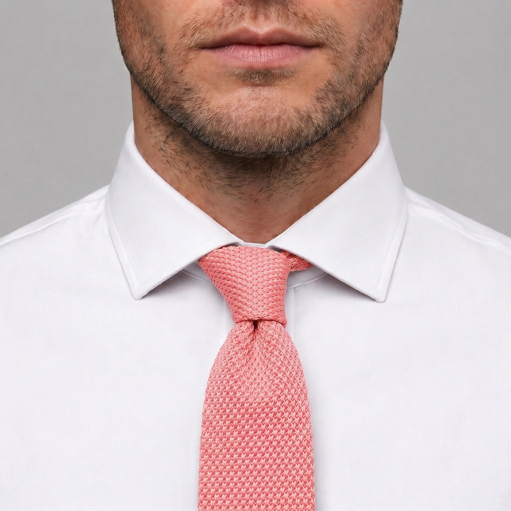 Cravate en Tricot Rose Corail - Maille Texturée Unie pour Homme