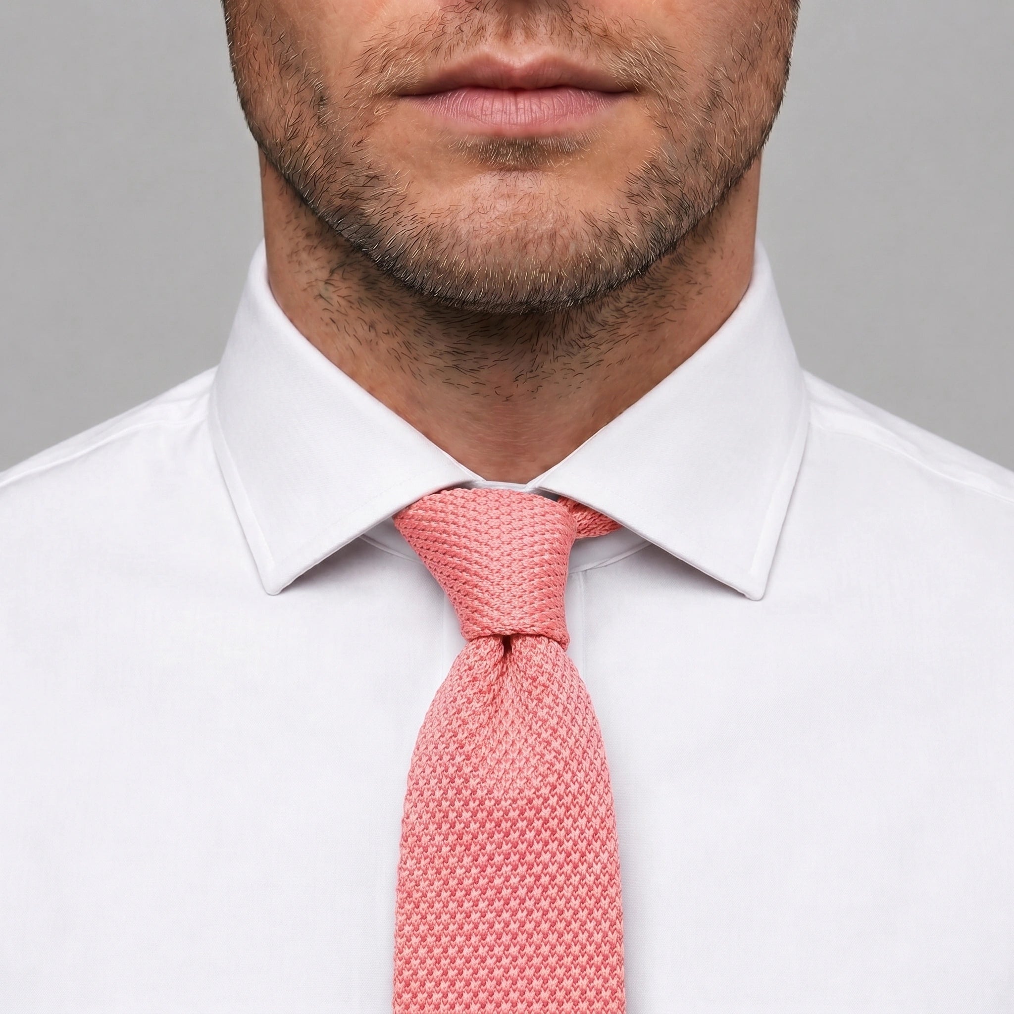 Cravate en Tricot Rose Corail - Maille Texturée Unie pour Homme