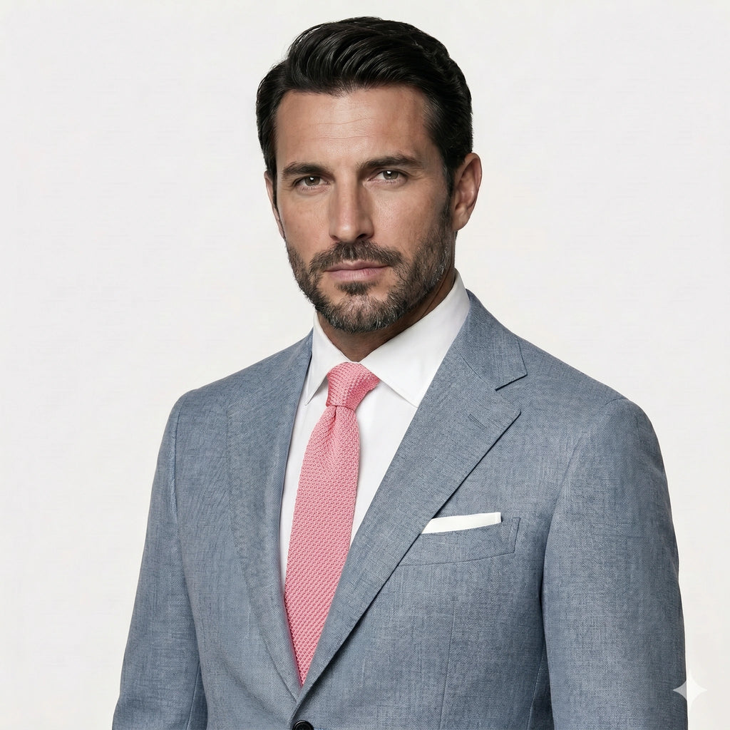 Cravate en Tricot Rose Corail - Maille Texturée Unie pour Homme
