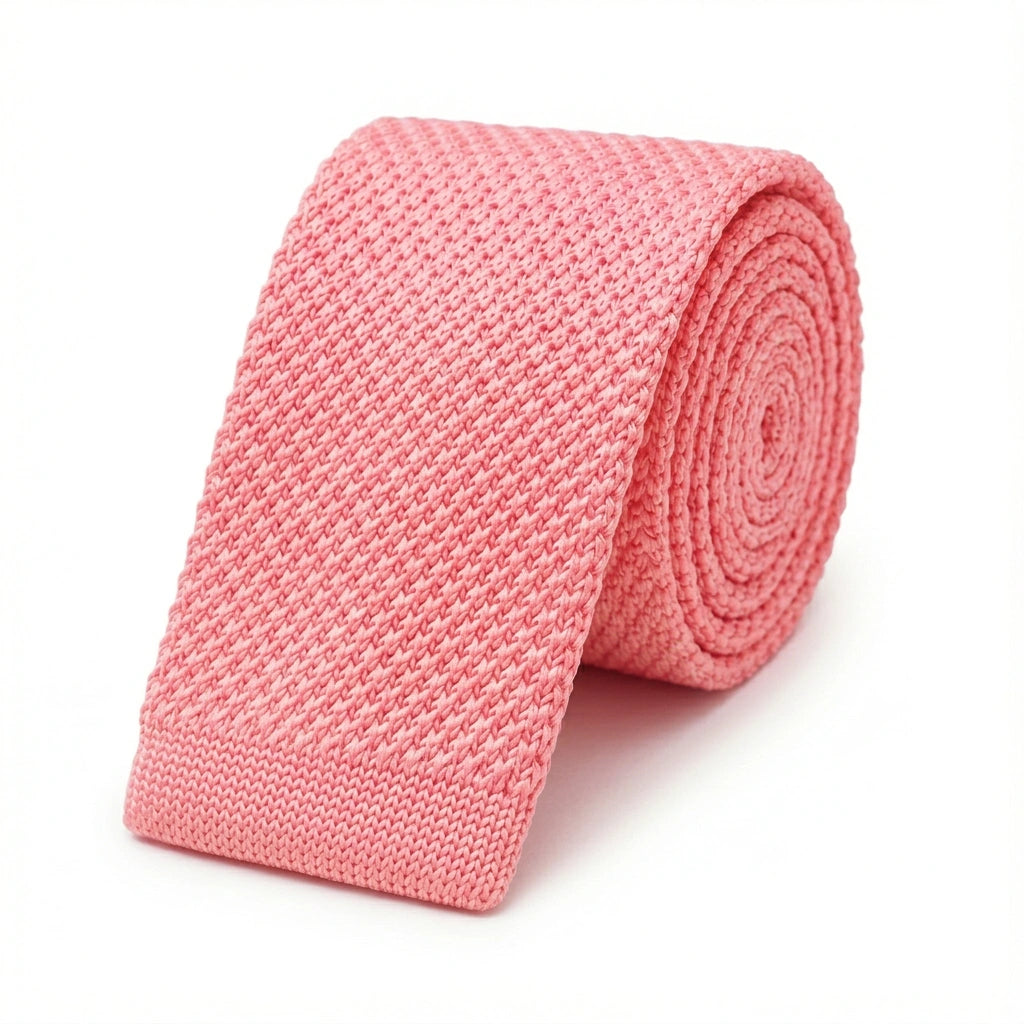 Cravate en Tricot Rose Corail - Maille Texturée Unie pour Homme