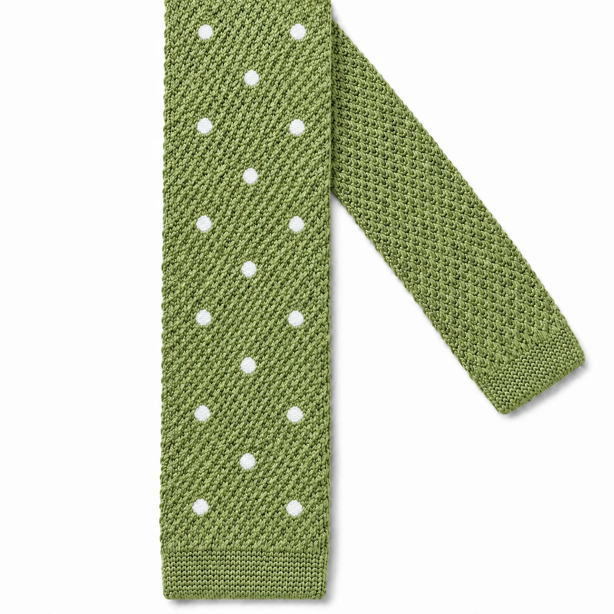 Cravate en Tricot Vert Amande - Maille Texturée à Bout Carré