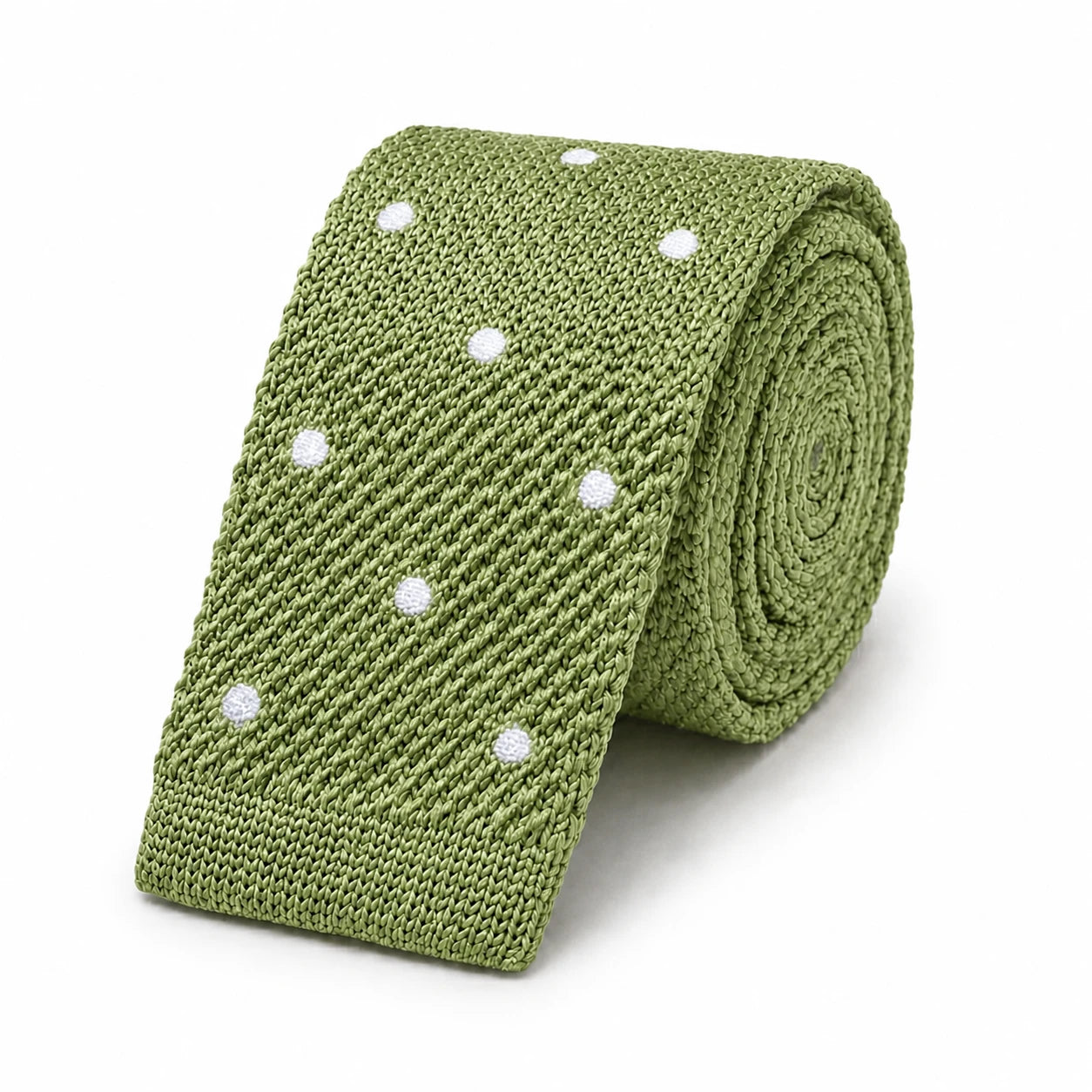 Cravate en Tricot Vert Amande - Maille Texturée à Bout Carré