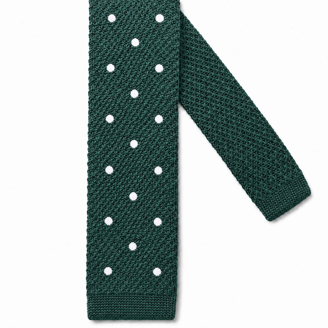 Cravate en Tricot Vert Sapin à Pois Blanc - Maille Texturée à Bout Carré
