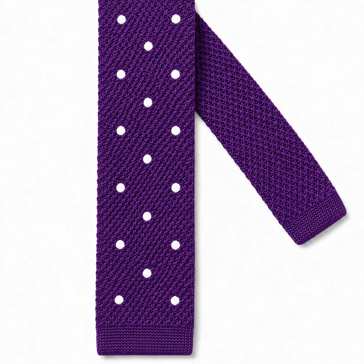 Cravate en Tricot Violet Prune à Pois Blancs Homme - Maille Texturée à Bout Carré