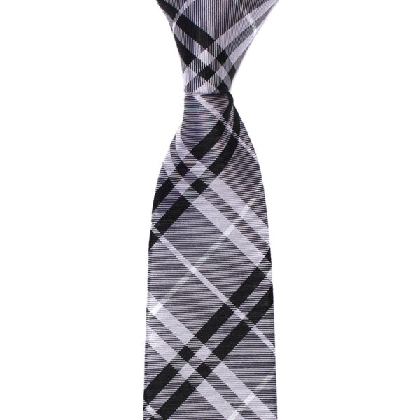cravate homme écossaise grise en soie nouée