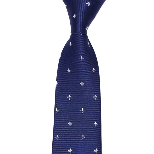 cravate homme fleur de lys bleu marine en soie nouée